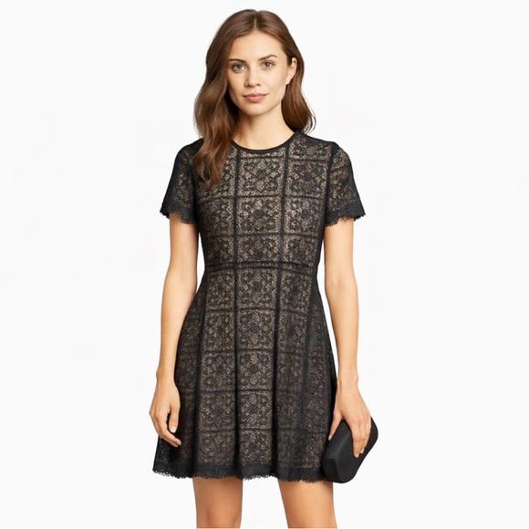 BB Dakota Dresses & Skirts - BB Dakota Black Lace Fit Flare Cocktail Dress Size 6 Scalloped Hem LBD